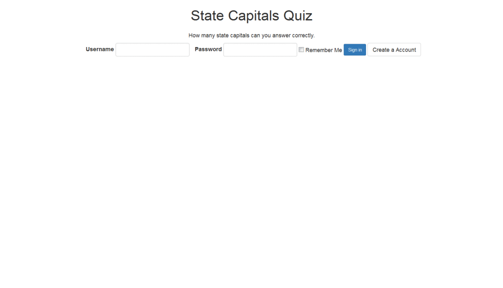 a login page for the state captial quiz showing user and password inputs